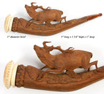 Antique Carved Black Forest & Meerschaum Pipe in Case, Etui - Elk, Stag, Antlers