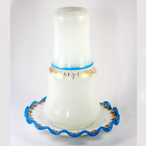 Antique French Opaline Glass Bonne Nuit, Night Water Decanter, Saucer & Cup