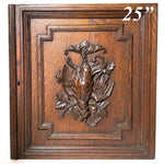 Antique Victorian 25" Carved Architectural Furniture Door, Panel: Hunt Theme Game Bird Figure