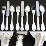 Antique French 1819-1838 Sterling Silver 9pc Dinner Flatware, 3pc Setting for Three, Fiddle Thread Pattern