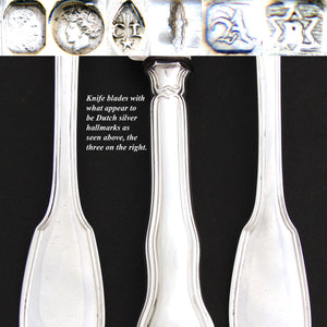 Antique French 1819-1838 Sterling Silver 9pc Dinner Flatware, 3pc Setting for Three, Fiddle Thread Pattern