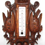 Antique Victorian Black Forest Carved Oak 27" Wall Barometer & Thermometer, Game Birds & Wild Boar