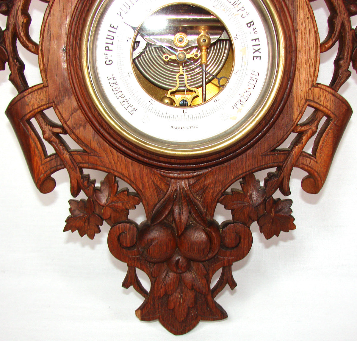 Antique Victorian Black Forest Carved Oak 27" Wall Barometer & Thermometer, Game Birds & Wild Boar