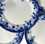 Set of 4 Large Antique English China Victorian Flow Blue Semi Porcelain Dinner Plates, Floral Plates c.1894