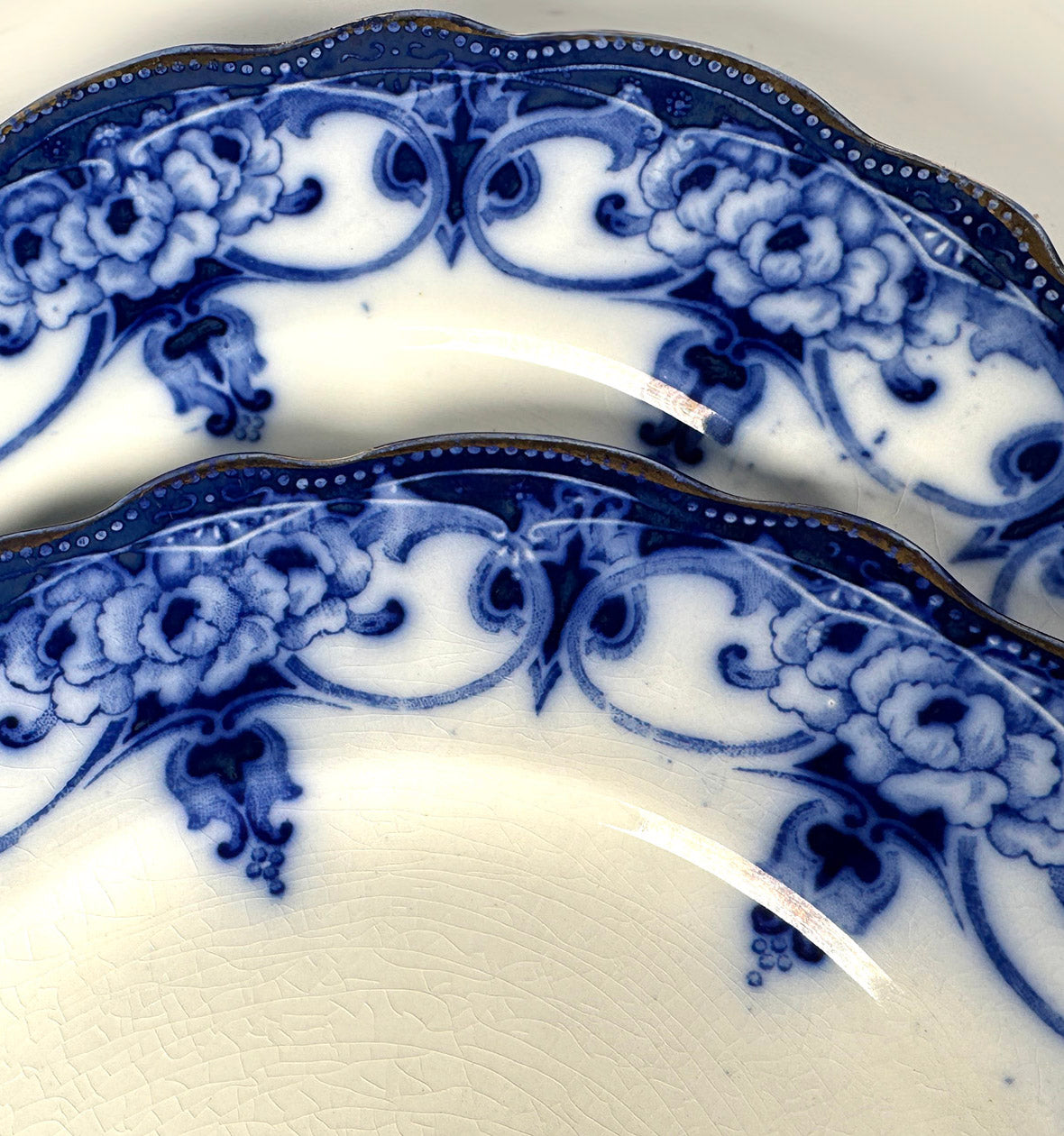 Blue Transferware Patterns Fine Antique English Flow Blue Transferware Plates, Set of 8 Myott Son ...