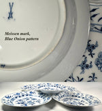 Superb set of 5 Large Soup Plates in Blue Onion Pattern by Meissen, Porcelain Blue & White