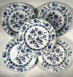 Superb set of 5 Large Soup Plates in Blue Onion Pattern by Meissen, Porcelain Blue & White