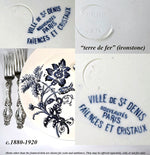 Antique Set of 6 French Terre de fer Ironstone Deep Plates, 24 cm, Flow Blue from Ville de St. Denis