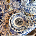 RARE Set of 6 Antique French "Assiettes Parlante" (Talking Plates) with Bullfight Theme, GIEN Blue Transferware