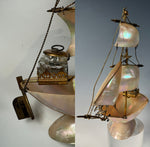 Superb 19th Century Antique French Napoleon III Era Mother of Pearl Sailboat Boat Inkwell, Desk Stand