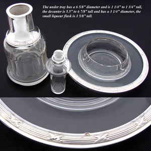 Antique French Sterling Silver & Cut Glass Bonne Nuit Decanter Set, Flask & Tray