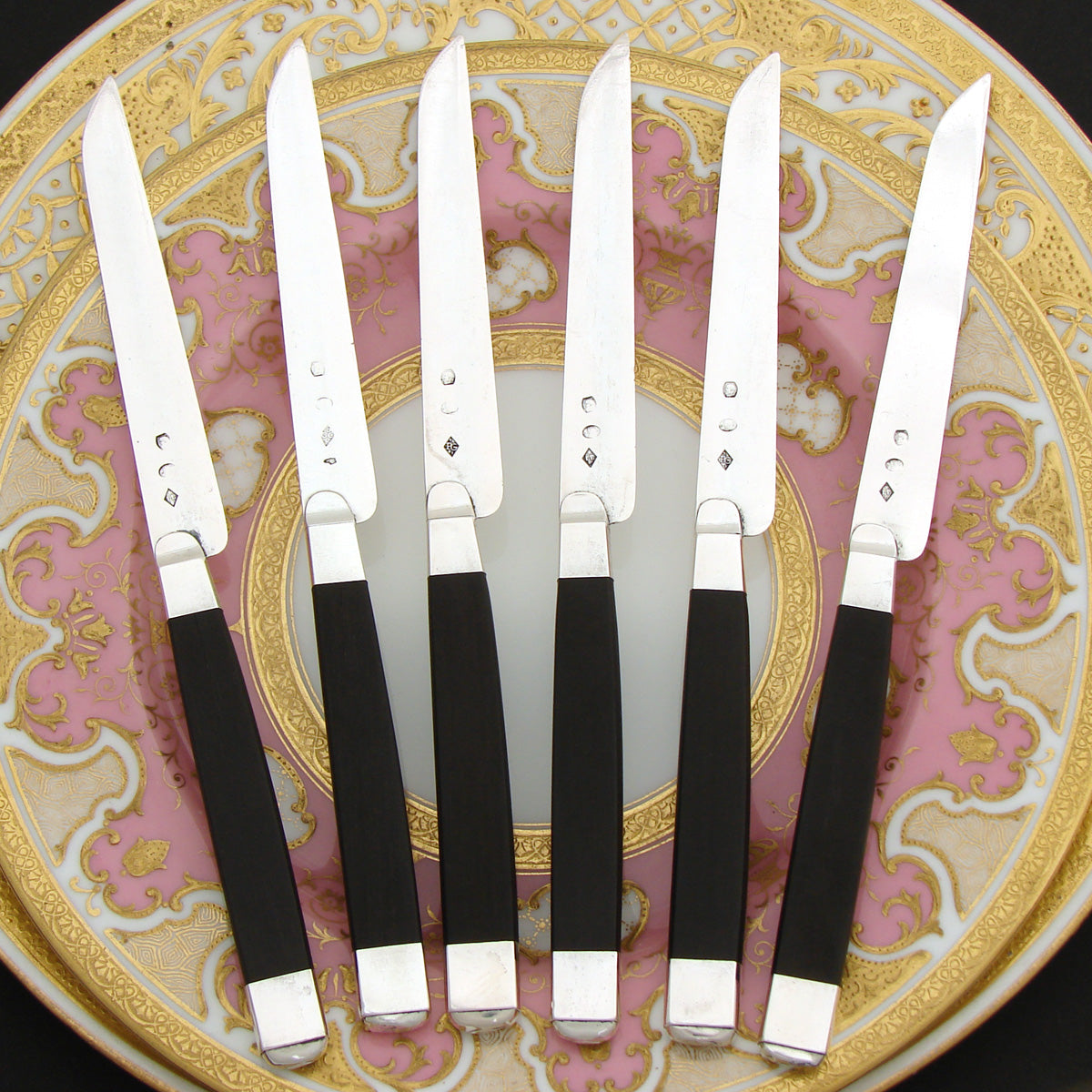 Antique French 1819-1838 .800 (nearly sterling) Silver 6pc Entremet, Luncheon or Fruit Knife Set