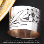 Lovely Antique French Art Nouveau Style Solid Silver Napkin Ring, Flower in Bas Relief
