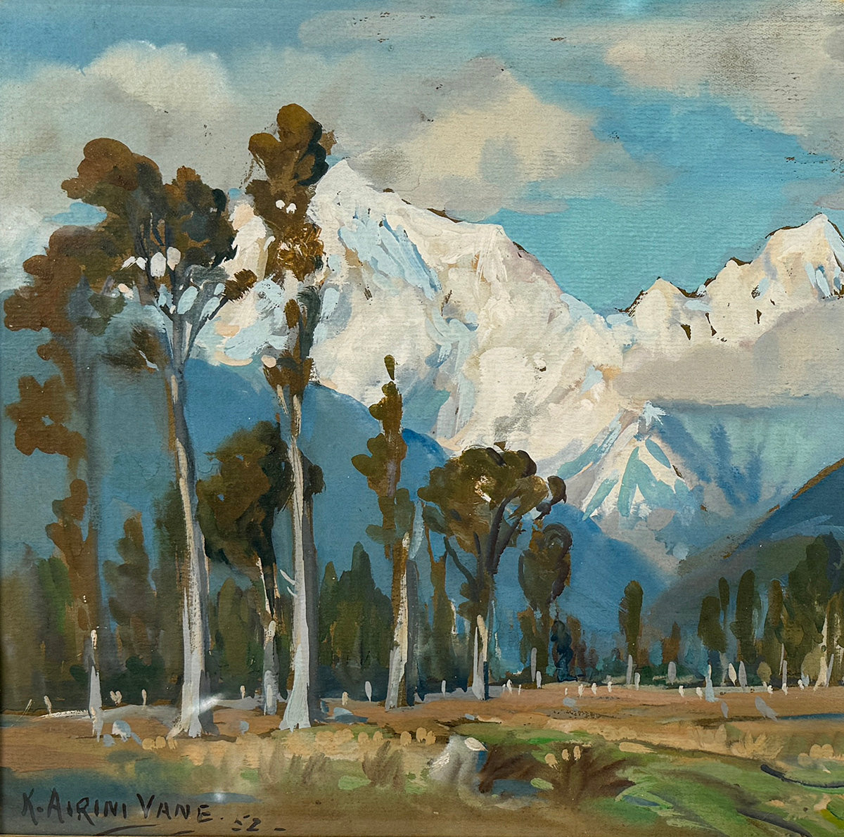 Listed Artist Signed Oil Painting of New Zealand by K. Airini Vane, Exhibited Academy of Paris, etc.