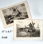 Pair of French Romantic Maritime Engravings – Naufrage de la Caravane & Le Matelot et les Requins, Octavo Edition, c. 1830–1845