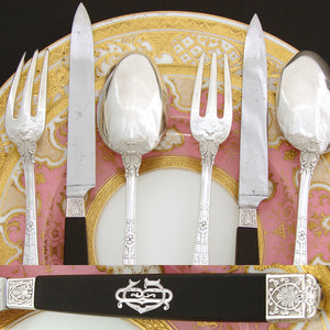 Antique French Puiforcat Sterling Silver Flatware Set, a 3pc Setting for Two, Gothic Pattern
