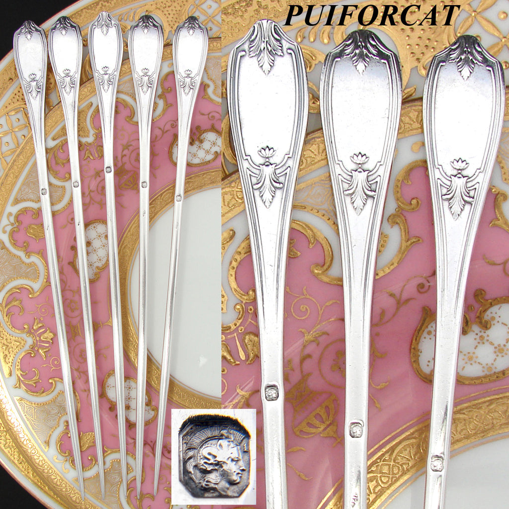 Antique French PUIFORCAT Sterling Silver 5pc Skewer or Hatelet Set, Classical Acanthus