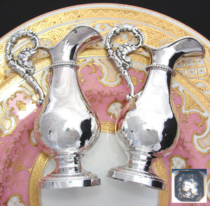 Antique French Sterling Silver Burette d'Eglise Claret or Cruet Pair, Ornate Handles
