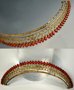 Brilliant Antique French Empire Tiara with Facet-cut Red Coral Beads, 18k Gold on Sterling Vermeil