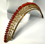 Brilliant Antique French Empire Tiara with Facet-cut Red Coral Beads, 18k Gold on Sterling Vermeil