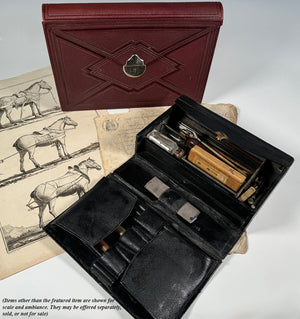 Antique French Writer's Folio, Case, Etui and Ivory Pen, Wax Seal, Pocket Knife, Letter Opener, Inkwell
