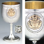 Antique French Sterling Silver 1oz Liqueur Cordial, Goblet with 18k Gold Vermeil Armorial Style Crest