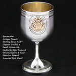 Antique French Sterling Silver 1oz Liqueur Cordial, Goblet with 18k Gold Vermeil Armorial Style Crest