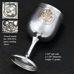 Antique French Sterling Silver 1oz Liqueur Cordial, Goblet with 18k Gold Vermeil Armorial Style Crest
