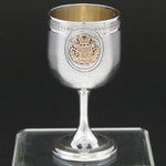 Antique French Sterling Silver 1oz Liqueur Cordial, Goblet with 18k Gold Vermeil Armorial Style Crest