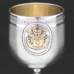Antique French Sterling Silver 1oz Liqueur Cordial, Goblet with 18k Gold Vermeil Armorial Style Crest