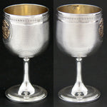Antique French Sterling Silver 1oz Liqueur Cordial, Goblet with 18k Gold Vermeil Armorial Style Crest