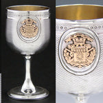 Antique French Sterling Silver 1oz Liqueur Cordial, Goblet with 18k Gold Vermeil Armorial Style Crest