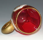Antique Victorian Era Bohemian Moser Style Ruby Glass Cup or Mug, HP Enamel & Wheel Cut Cabochons