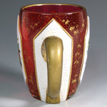 Antique Victorian Era Bohemian Moser Style Ruby Glass Cup or Mug, HP Enamel & Wheel Cut Cabochons