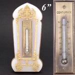 Antique Louis XVI or Empire Style Desktop Thermometer Stand, Gilt Bronze & White Alabaster