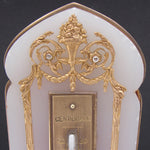 Antique Louis XVI or Empire Style Desktop Thermometer Stand, Gilt Bronze & White Alabaster