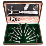 Antique French Rococo Sterling Silver 12pc Manche a Gigot or Lamb Chop Serving Implement Set