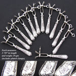 Antique French Rococo Sterling Silver 12pc Manche a Gigot or Lamb Chop Serving Implement Set
