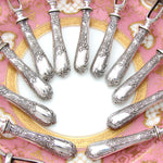 Antique French Rococo Sterling Silver 12pc Manche a Gigot or Lamb Chop Serving Implement Set
