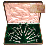 Antique French Rococo Sterling Silver 12pc Manche a Gigot or Lamb Chop Serving Implement Set