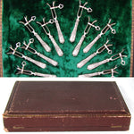 Antique French Rococo Sterling Silver 12pc Manche a Gigot or Lamb Chop Serving Implement Set