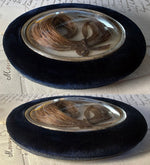 Antique French Hair Art Mourning or Memento in Silk Velvet Easel Back Frame, Lemonnier Maker