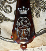 Fine Antique French Opera Lorgnette in Tortoise Shell with Seed Pearl Monogram and Crown