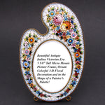 Antique Victorian to Edwardian Micromosaic 5.5" Picture Frame, Micro Mosaic, Painter's Palette Shape