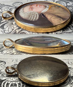 Superb 18th Century English Portrait Miniature of a Gentleman in Powdered Wig, 18k Gold Pendant Mount