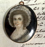 Fine Georgian English Portrait Miniature Lady in Bonnet, 15k Bracelet Clasp Mount Pendant Conversion