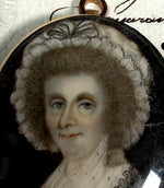 Fine Georgian English Portrait Miniature Lady in Bonnet, 15k Bracelet Clasp Mount Pendant Conversion