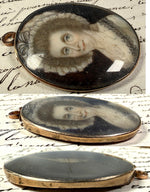 Fine Georgian English Portrait Miniature Lady in Bonnet, 15k Bracelet Clasp Mount Pendant Conversion