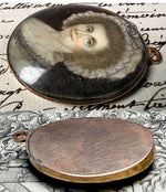 Fine Georgian English Portrait Miniature Lady in Bonnet, 15k Bracelet Clasp Mount Pendant Conversion