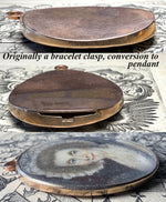 Fine Georgian English Portrait Miniature Lady in Bonnet, 15k Bracelet Clasp Mount Pendant Conversion